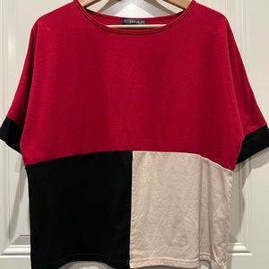 Red Black & Cream Block Colored Crop